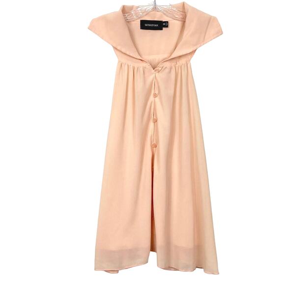 NWOT MINKPINK Top M Peach Chiffon Sailor-Collar Button-Up Sleeveless Flow Lined - Picture 1 of 5
